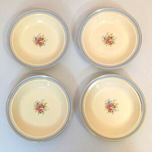 Taylor Smith Taylor‎ Premier Rose Floral Blue Band Ceramic Soup Bowls Set of 4